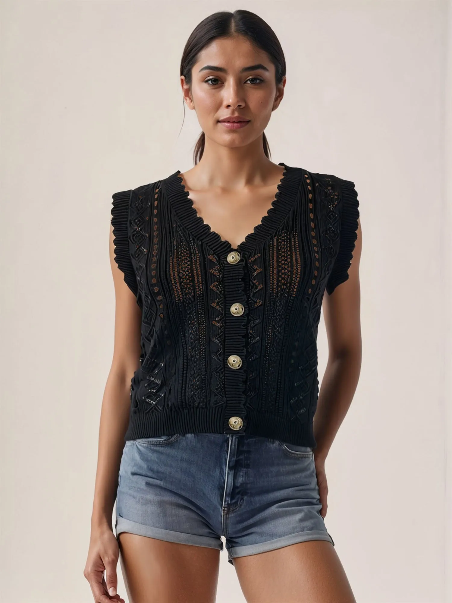 Cable Pointelle Vest