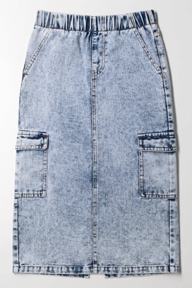 Cargo Denim Skirt Blue