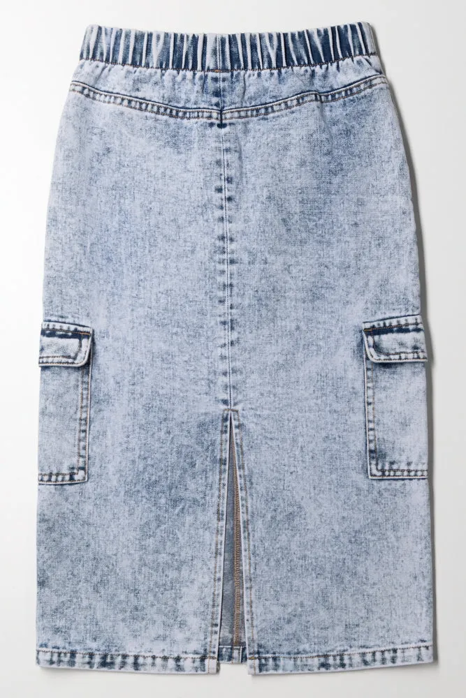 Cargo Denim Skirt Blue