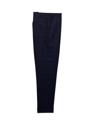 Caruso Dark Blue Cool-Wool Windowpane Trousers
