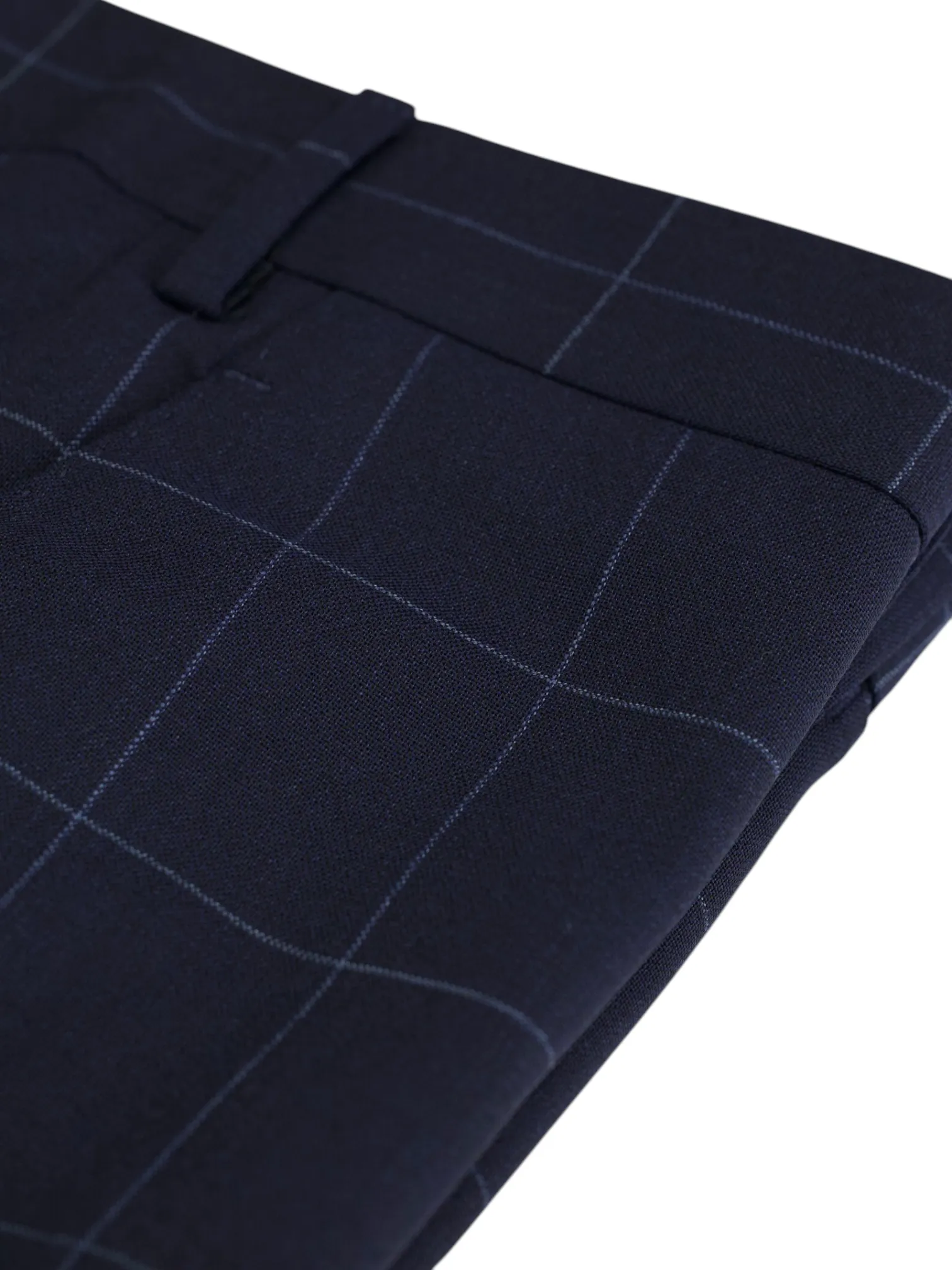 Caruso Dark Blue Cool-Wool Windowpane Trousers