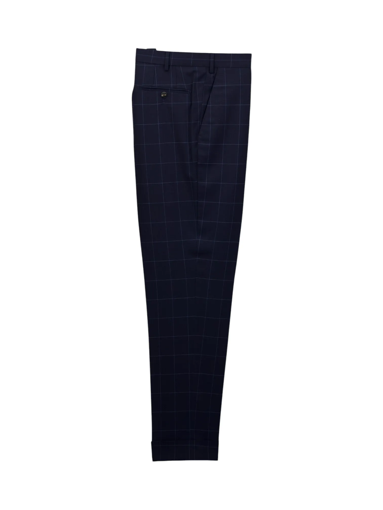 Caruso Dark Blue Cool-Wool Windowpane Trousers