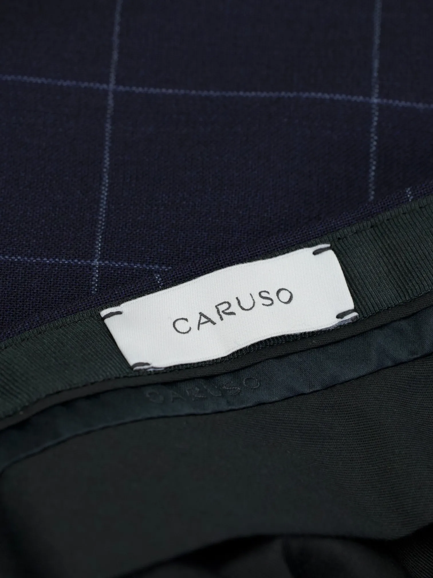 Caruso Dark Blue Cool-Wool Windowpane Trousers
