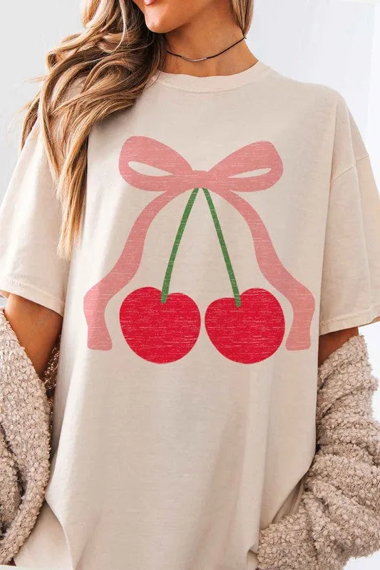 CHERRY BOW RIBBON OVERSIZED GRAPHIC TEE