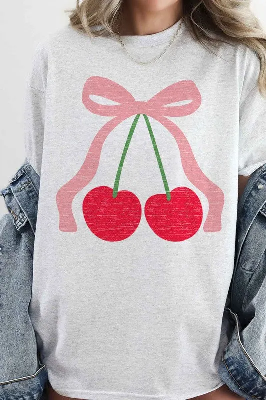 CHERRY BOW RIBBON OVERSIZED GRAPHIC TEE