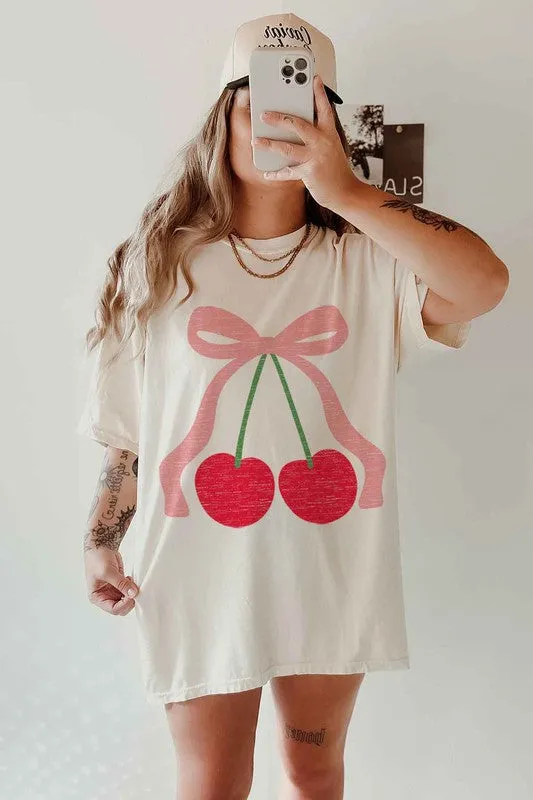 CHERRY BOW RIBBON OVERSIZED GRAPHIC TEE