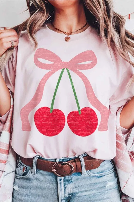 CHERRY BOW RIBBON OVERSIZED GRAPHIC TEE