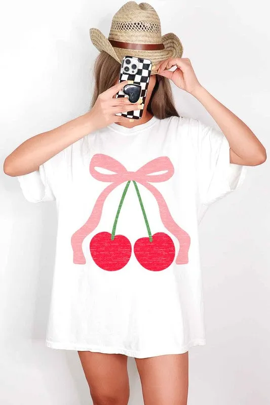 CHERRY BOW RIBBON OVERSIZED GRAPHIC TEE