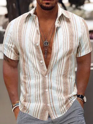 Chic Men's Short Sleeve Breathable Striped Shirt for Summer