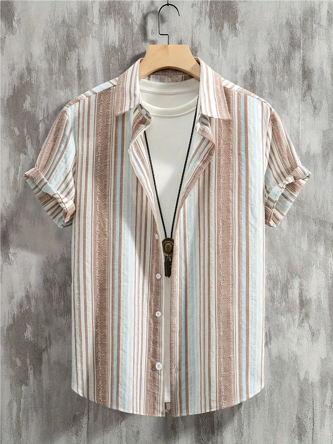 Chic Men's Short Sleeve Breathable Striped Shirt for Summer