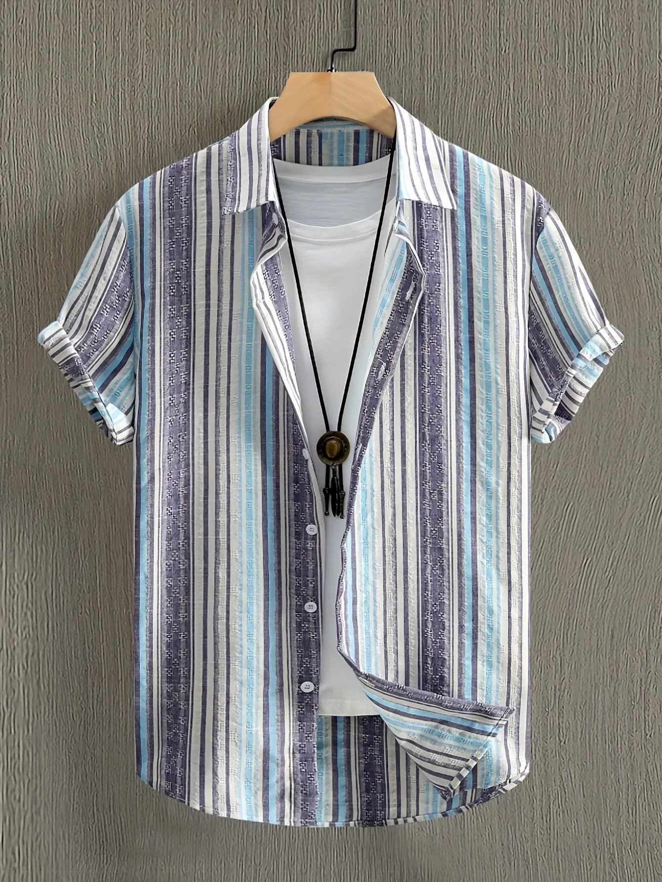 Chic Men's Short Sleeve Breathable Striped Shirt for Summer