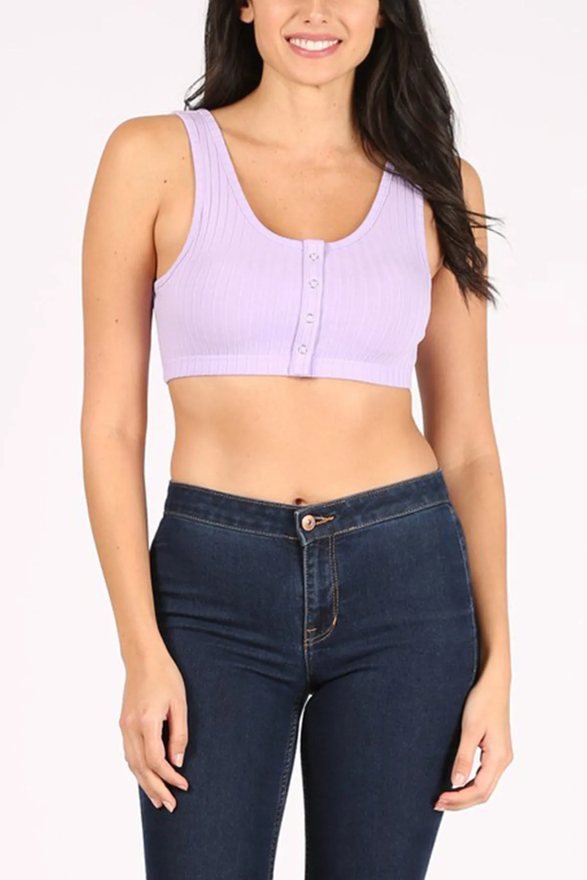 Chic Ribbed Button Front Top – Solid Casual Bra Style ZT2909C76 $4Each