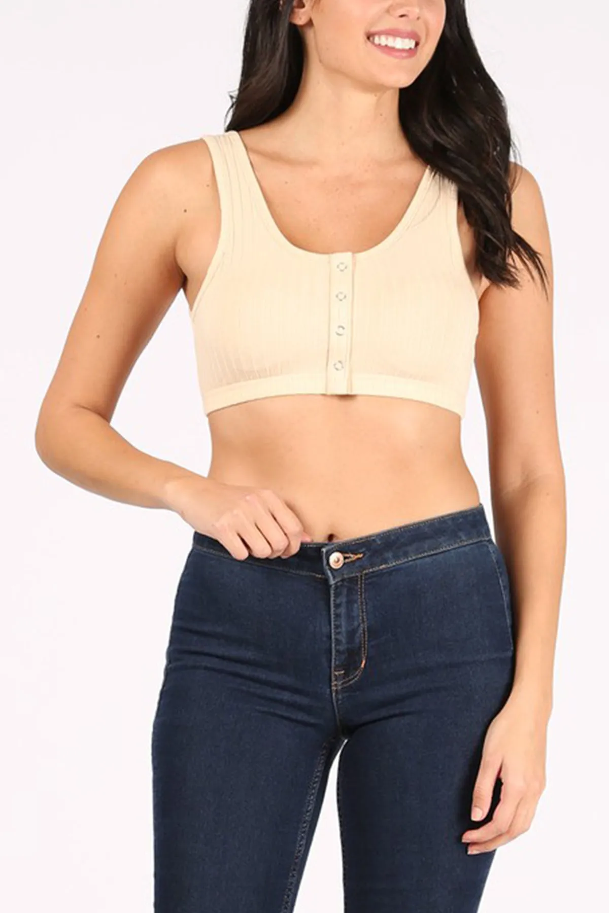 Chic Ribbed Button Front Top – Solid Casual Bra Style ZT2909C76 $4Each