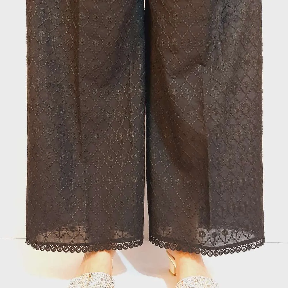 Chikankari Cotton Palazzo - Black - ZT205