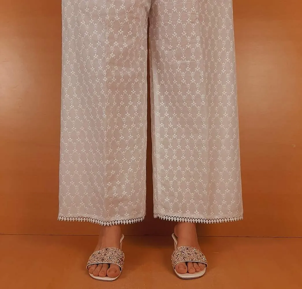 Chikankari Palazzo – Cotton  – White – ZT406