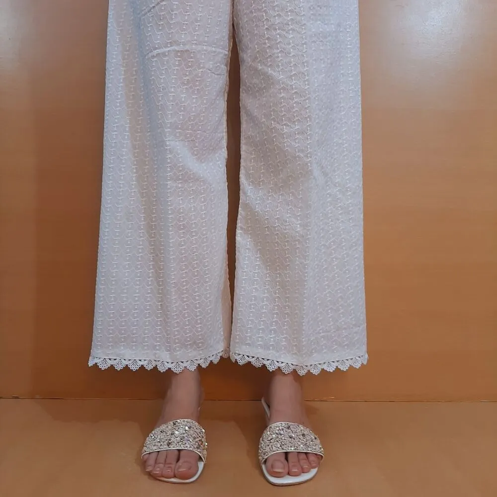 Chikankari Palazzo - White - ZT230