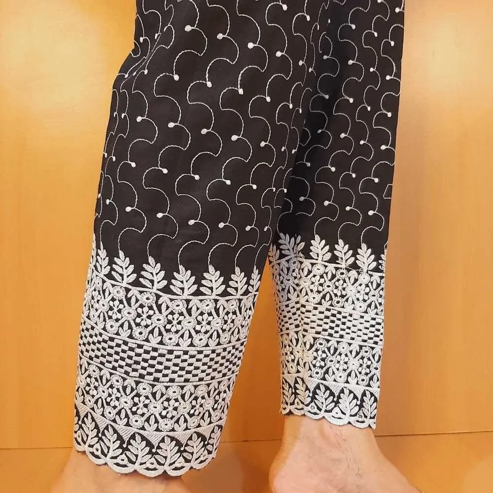 Chikankari Trouser - Soft Cotton - Black - ZT490