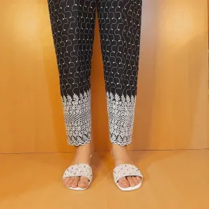 Chikankari Trouser - Soft Cotton - Black - ZT490