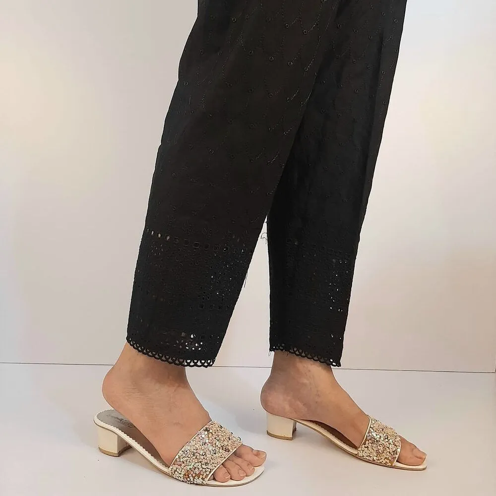 Chikankari Trouser - Soft Cotton - Black - ZT541