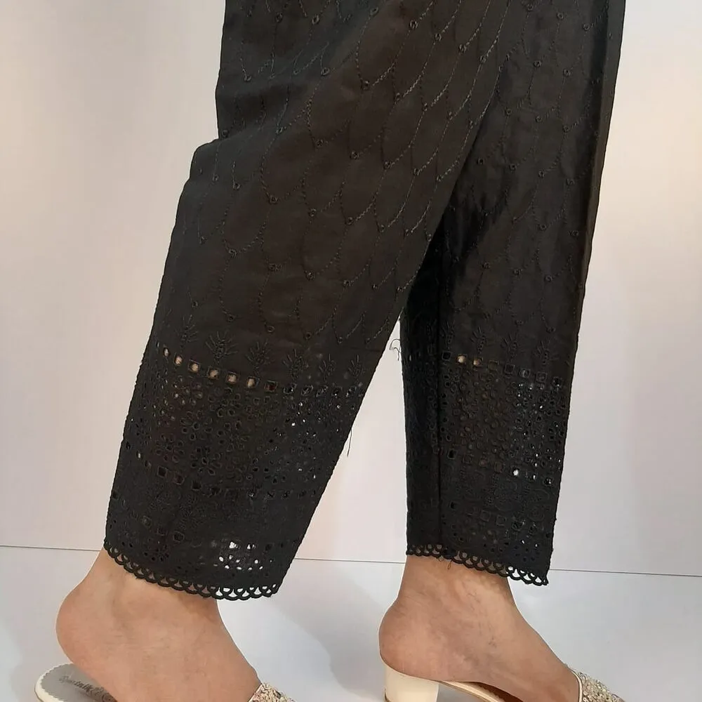 Chikankari Trouser - Soft Cotton - Black - ZT541