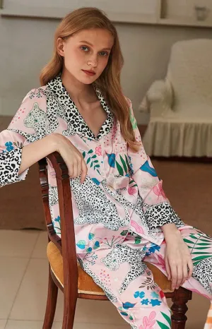 Classic Animal Print Pajama Set – Elegant Two-Piece Sleepwear for Lounging or Bedtime