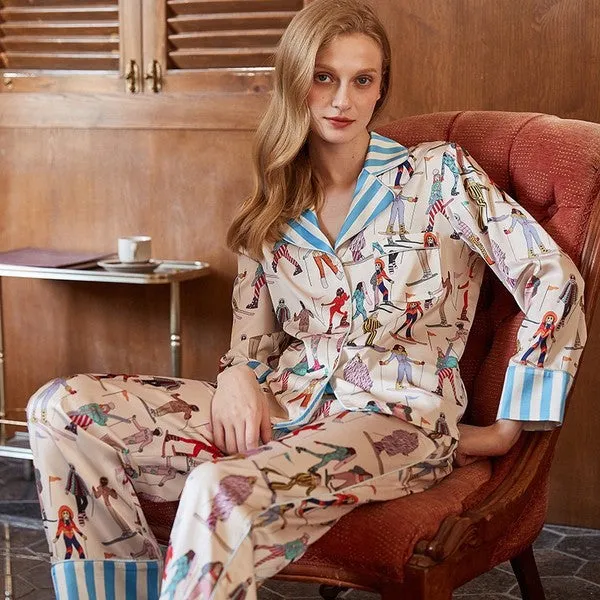 Classic Animal Print Pajama Set – Elegant Two-Piece Sleepwear for Lounging or Bedtime