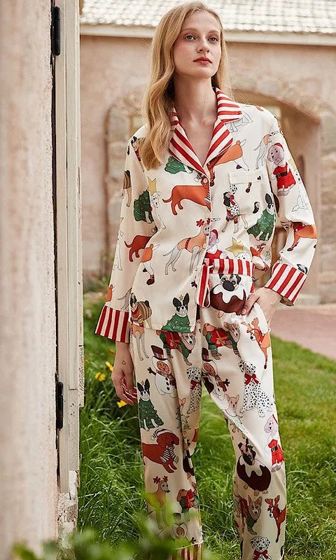 Classic Animal Print Pajama Set – Elegant Two-Piece Sleepwear for Lounging or Bedtime