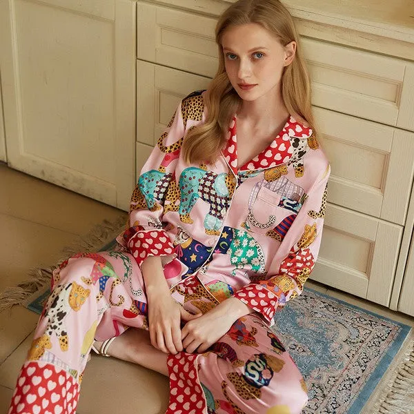 Classic Animal Print Pajama Set – Elegant Two-Piece Sleepwear for Lounging or Bedtime