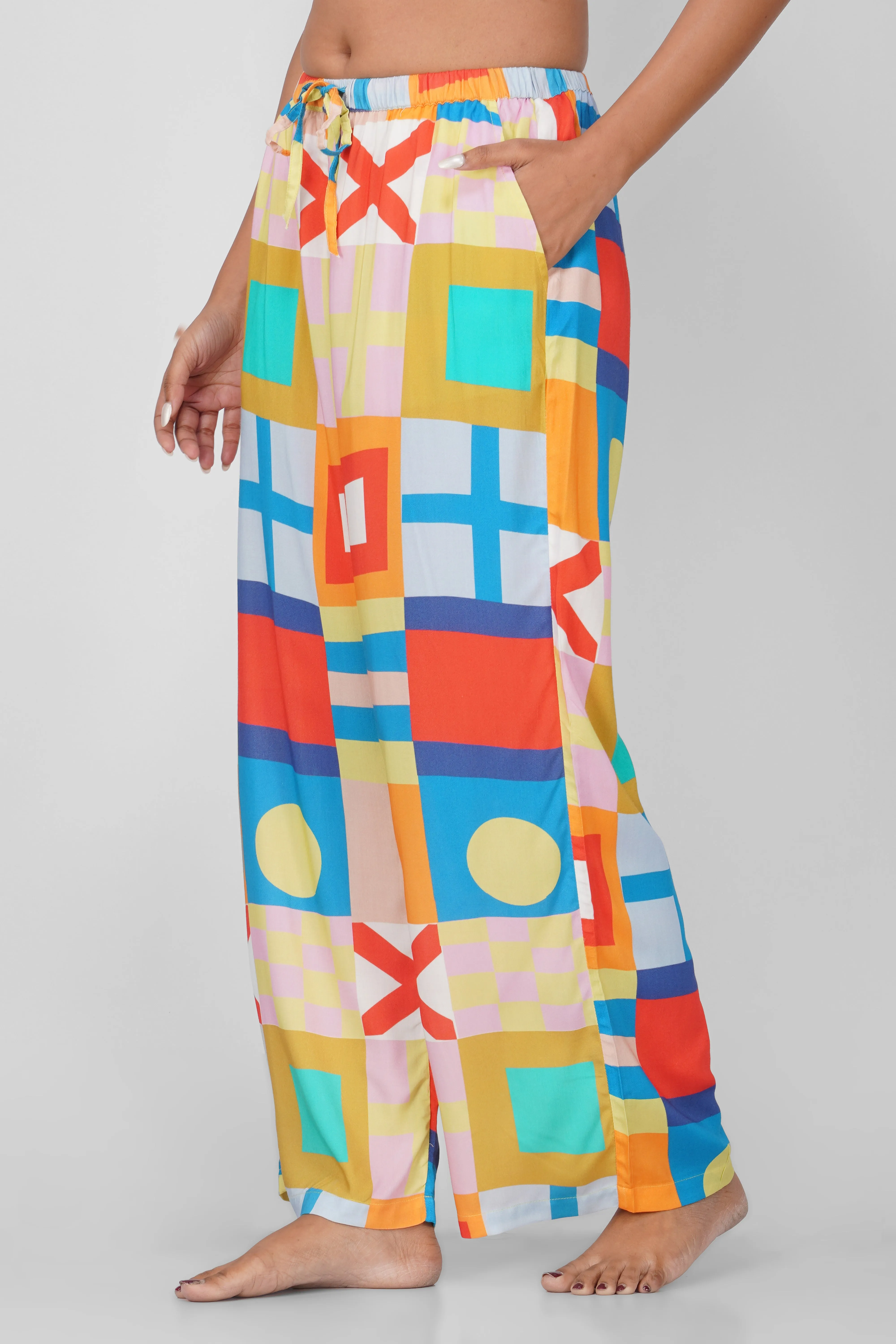 Colorful Geometric Print Viscose Pajamas