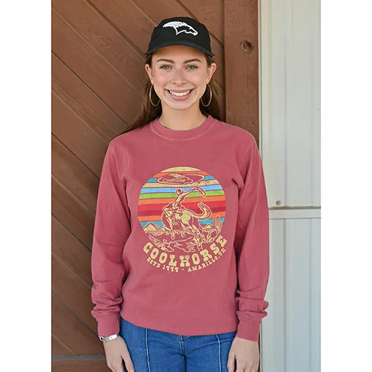 Coolhorse Bronc Stomper Long Sleeve T-shirt- Crimson Red
