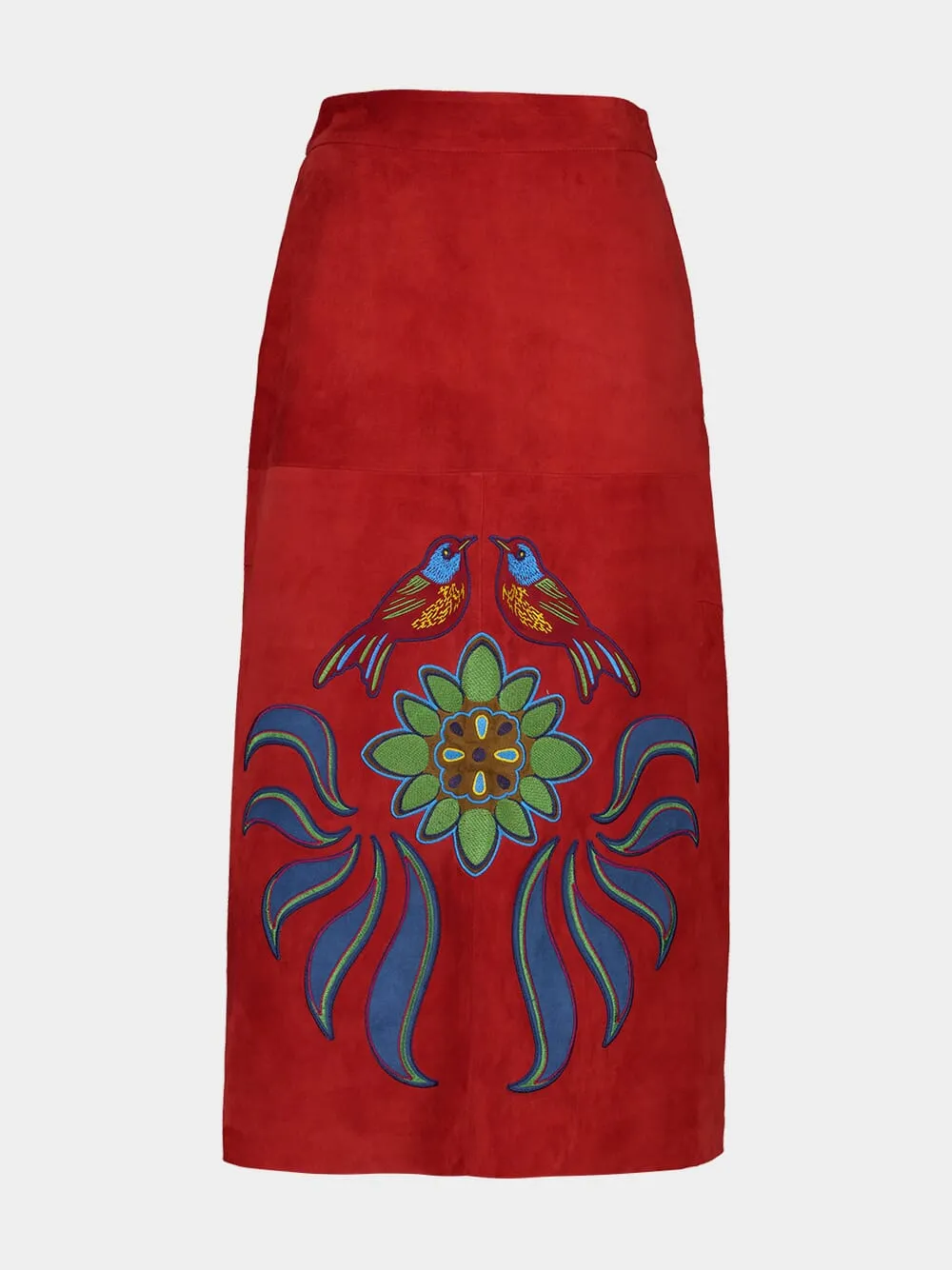 Corvus Cabernet Embroidered Suede Skirt
