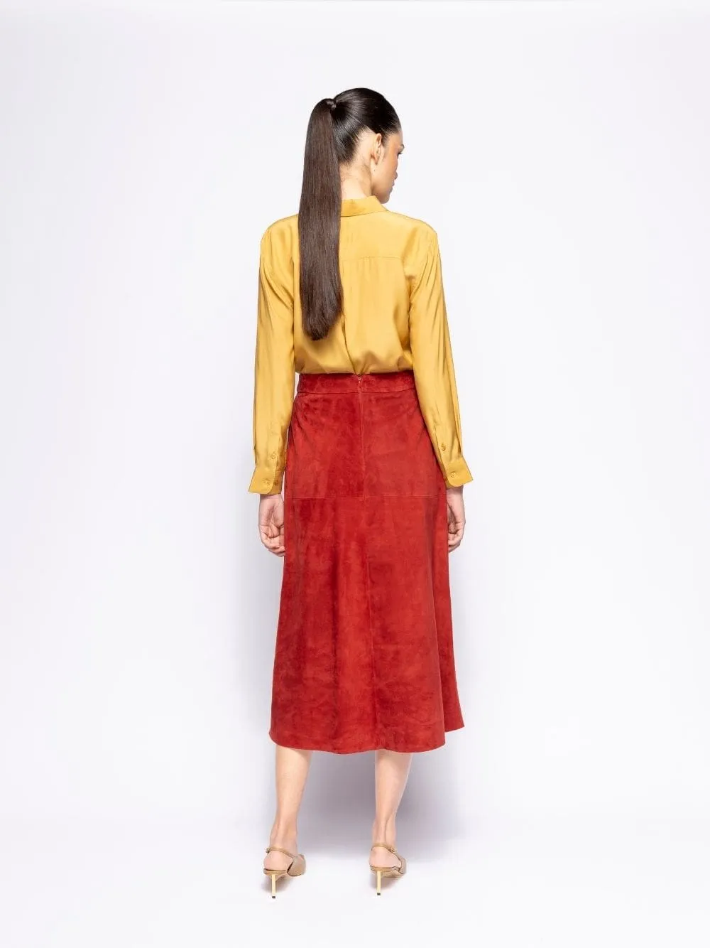Corvus Cabernet Embroidered Suede Skirt