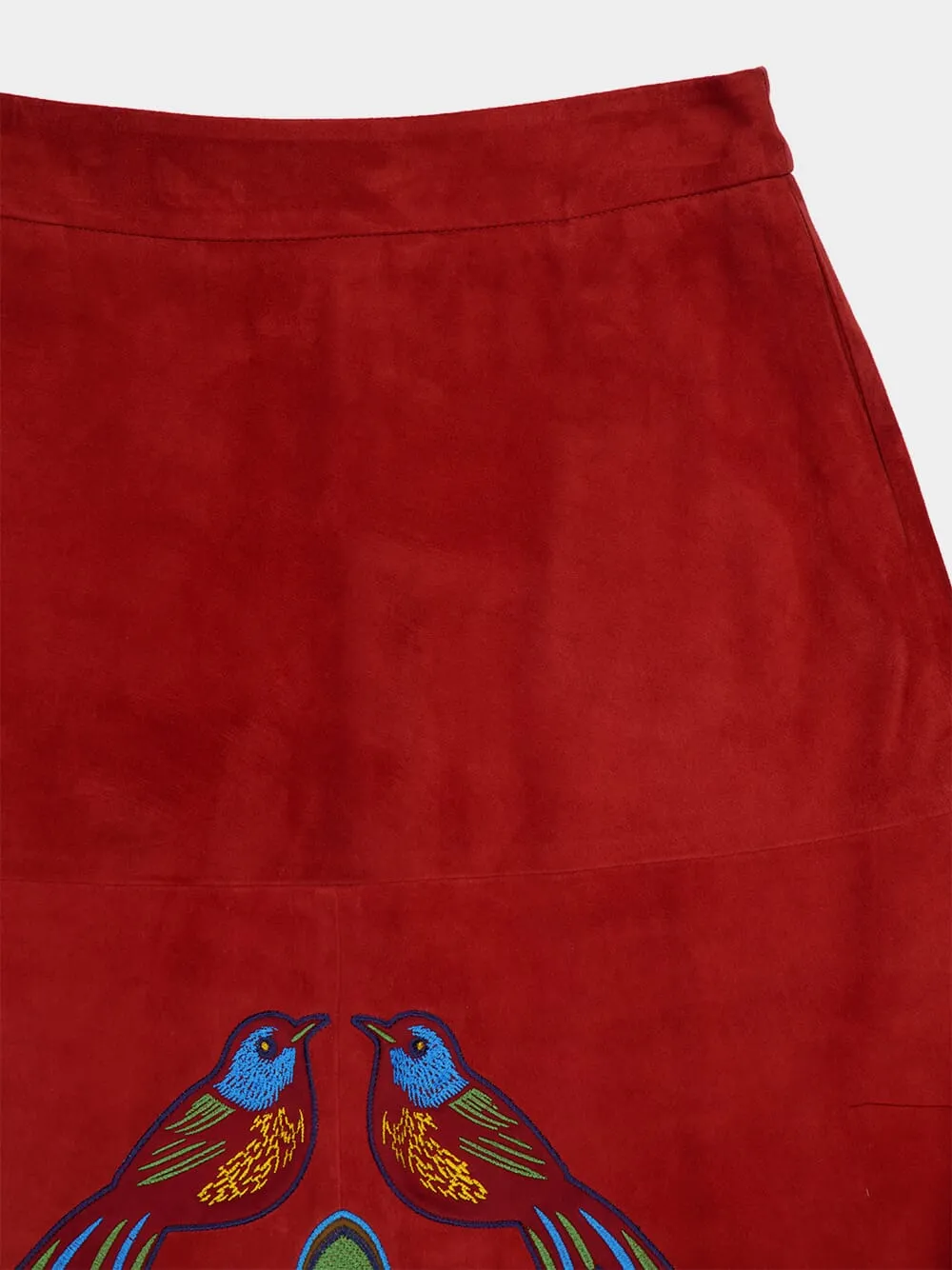 Corvus Cabernet Embroidered Suede Skirt