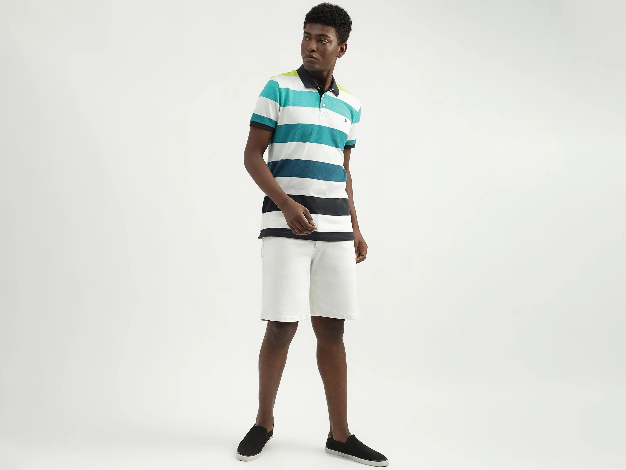 Cotton Striped Polo Collar Mens T-shirts