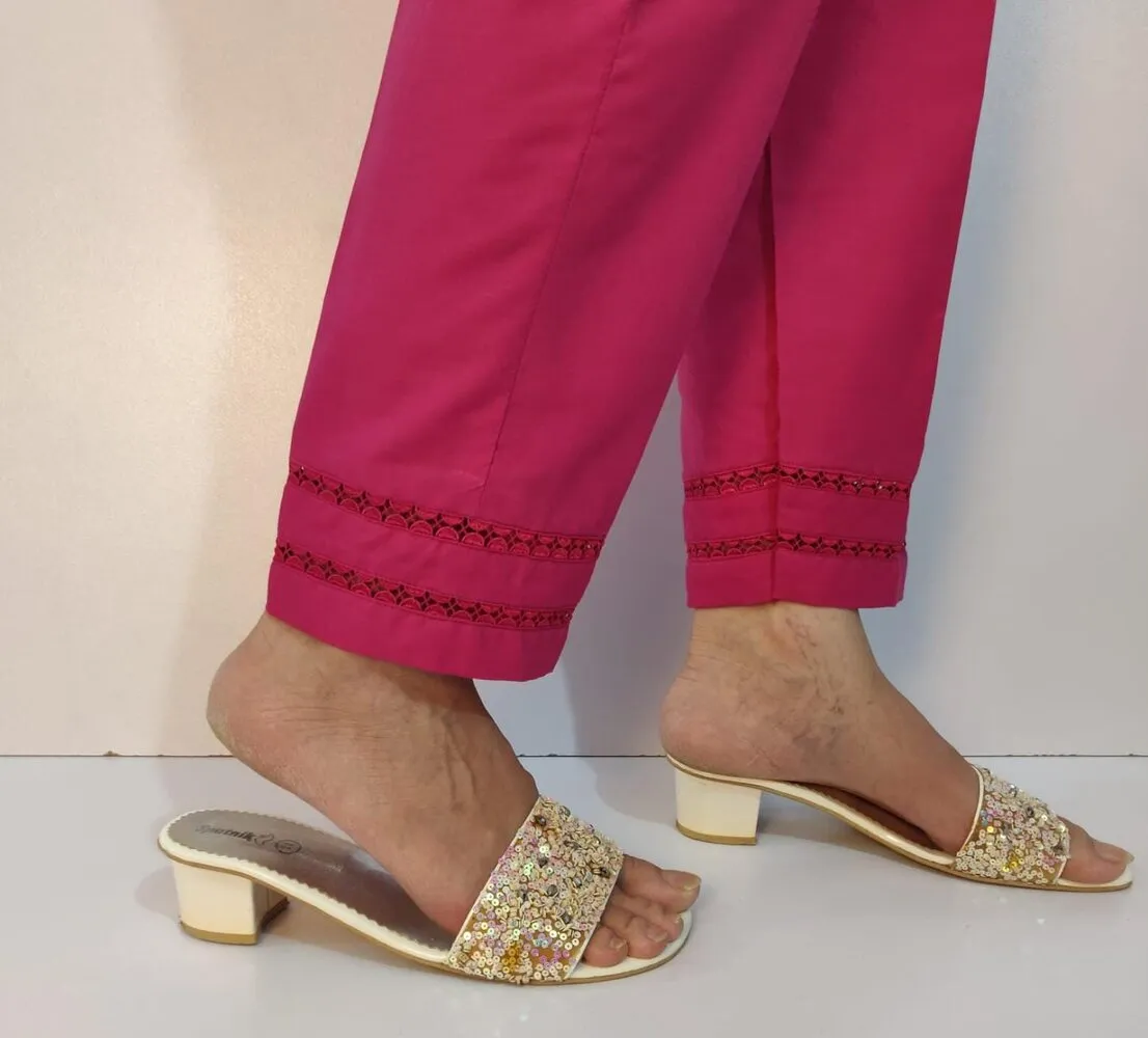 Cotton Trouser With  Lace -  Fuchsia - ZT233