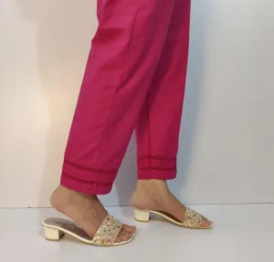 Cotton Trouser With  Lace -  Fuchsia - ZT233