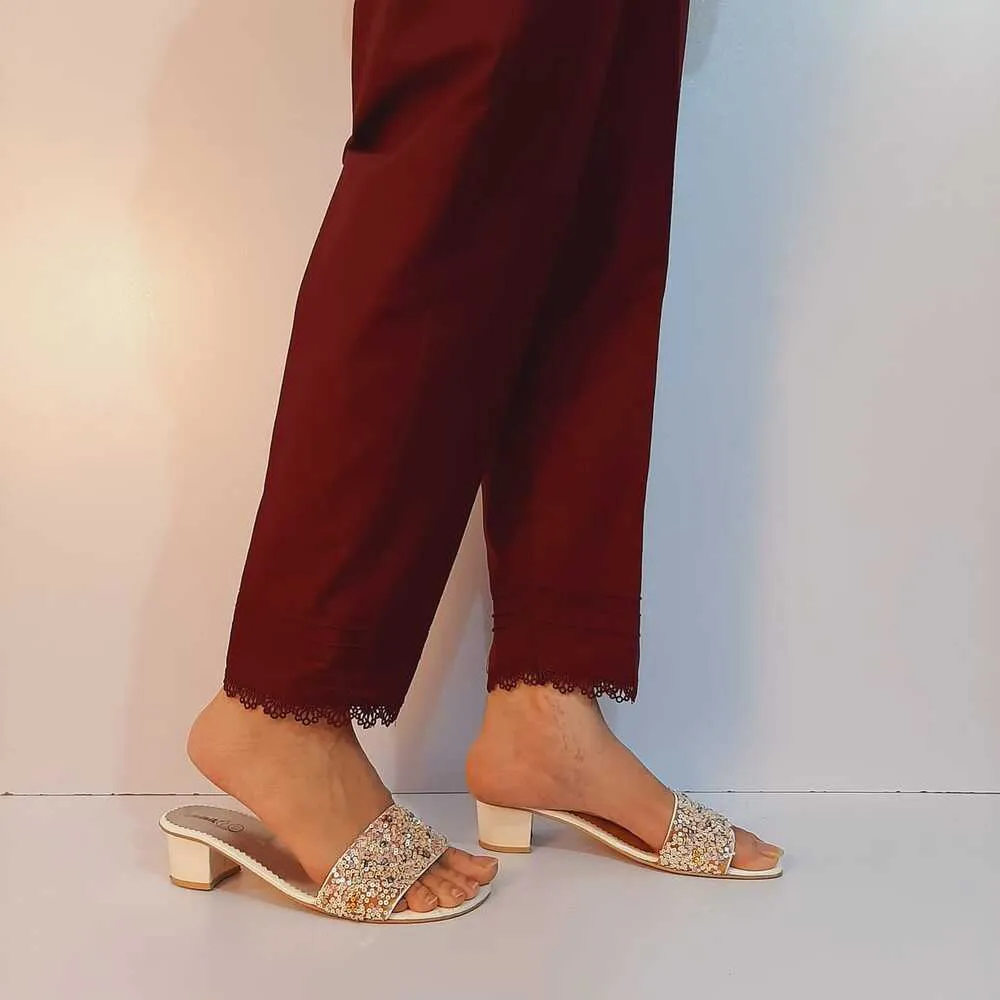 Cotton Trouser With  Lace -  Maroon  - ZT233