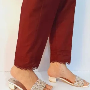 Cotton Trouser With  Lace -  Maroon  - ZT233