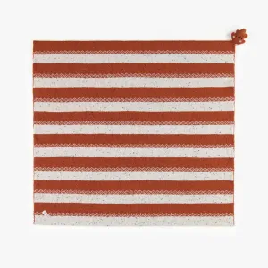 Couverture en maille brune lignée avec petite peluche, naissance  || Brown striped knitted blanket with small plush, newborn