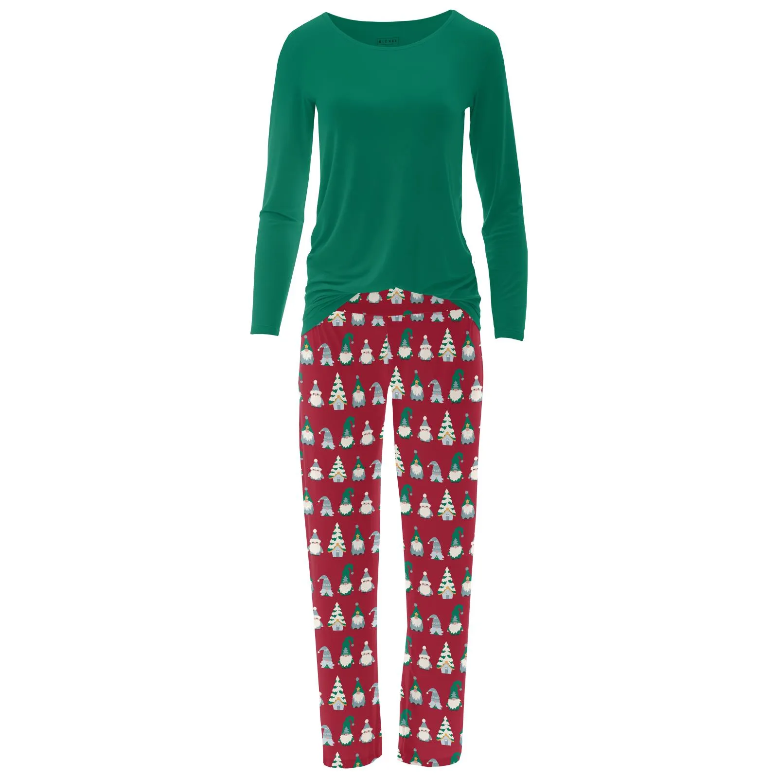 Crimson Gnomes Women's Print Long Sleeve Relaxed Tee & Pajama Pants Set Kickee Pants  - Holiday