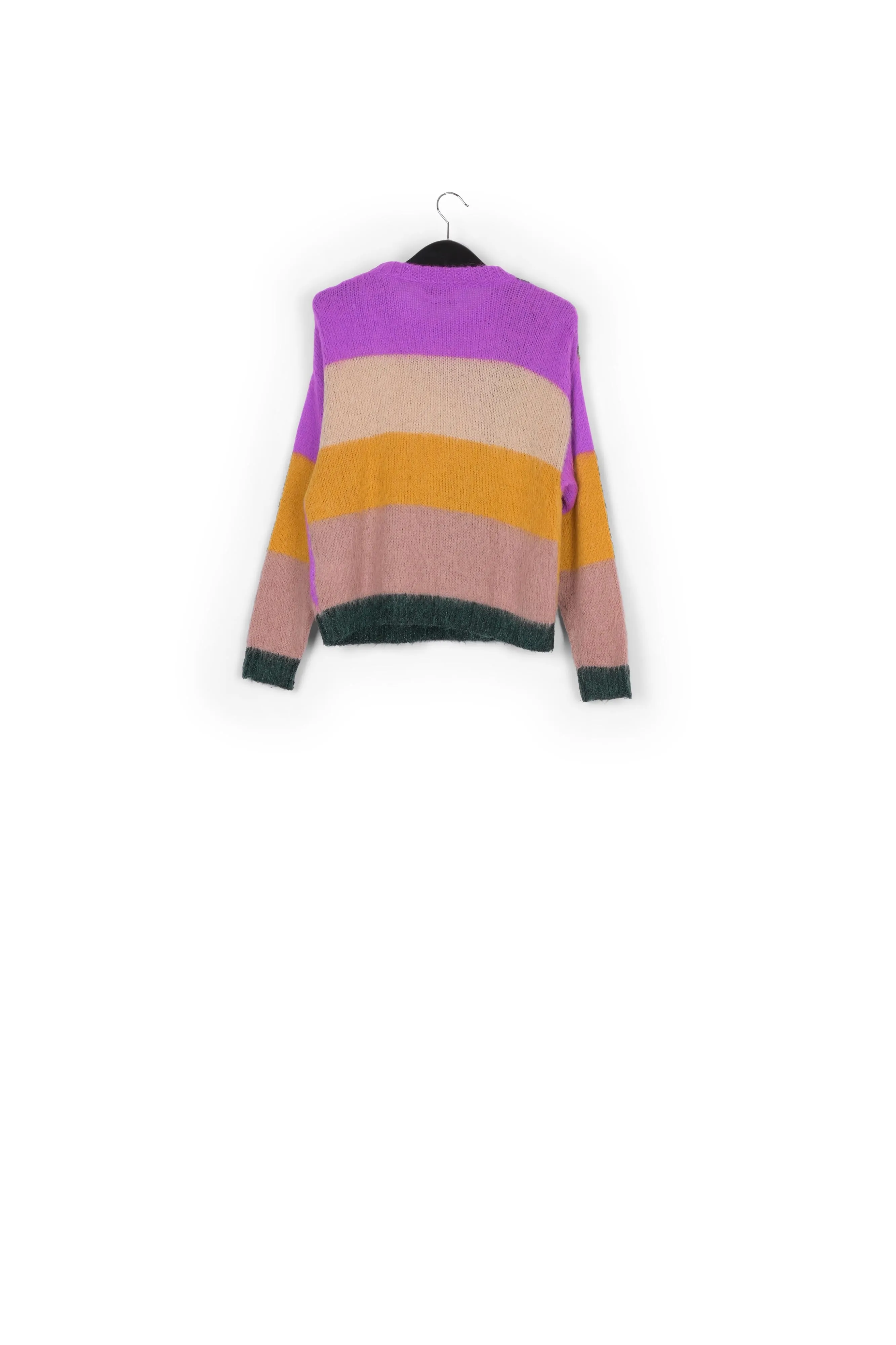 Dark green, blue and red intarsia-knitted sweater