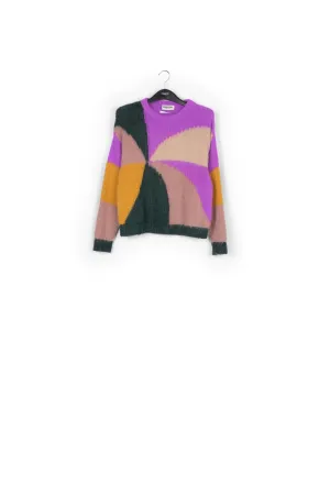 Dark green, blue and red intarsia-knitted sweater