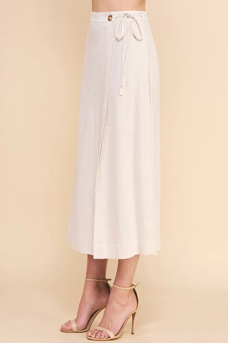 Dove Linen Wrap Midi Skirt - Natural