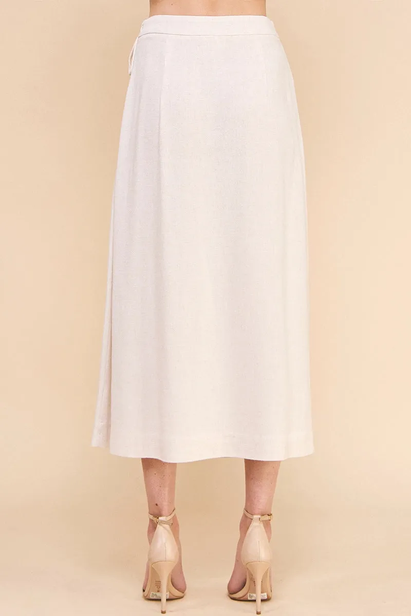 Dove Linen Wrap Midi Skirt - Natural