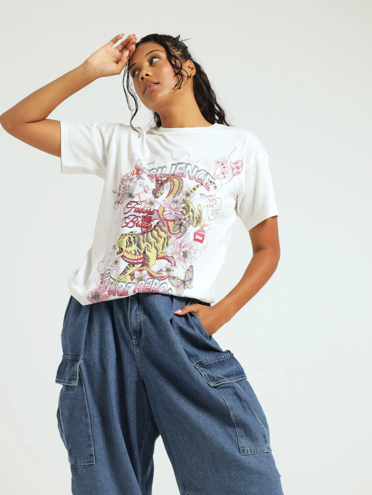 Dragon Oversized Printed Tee - White