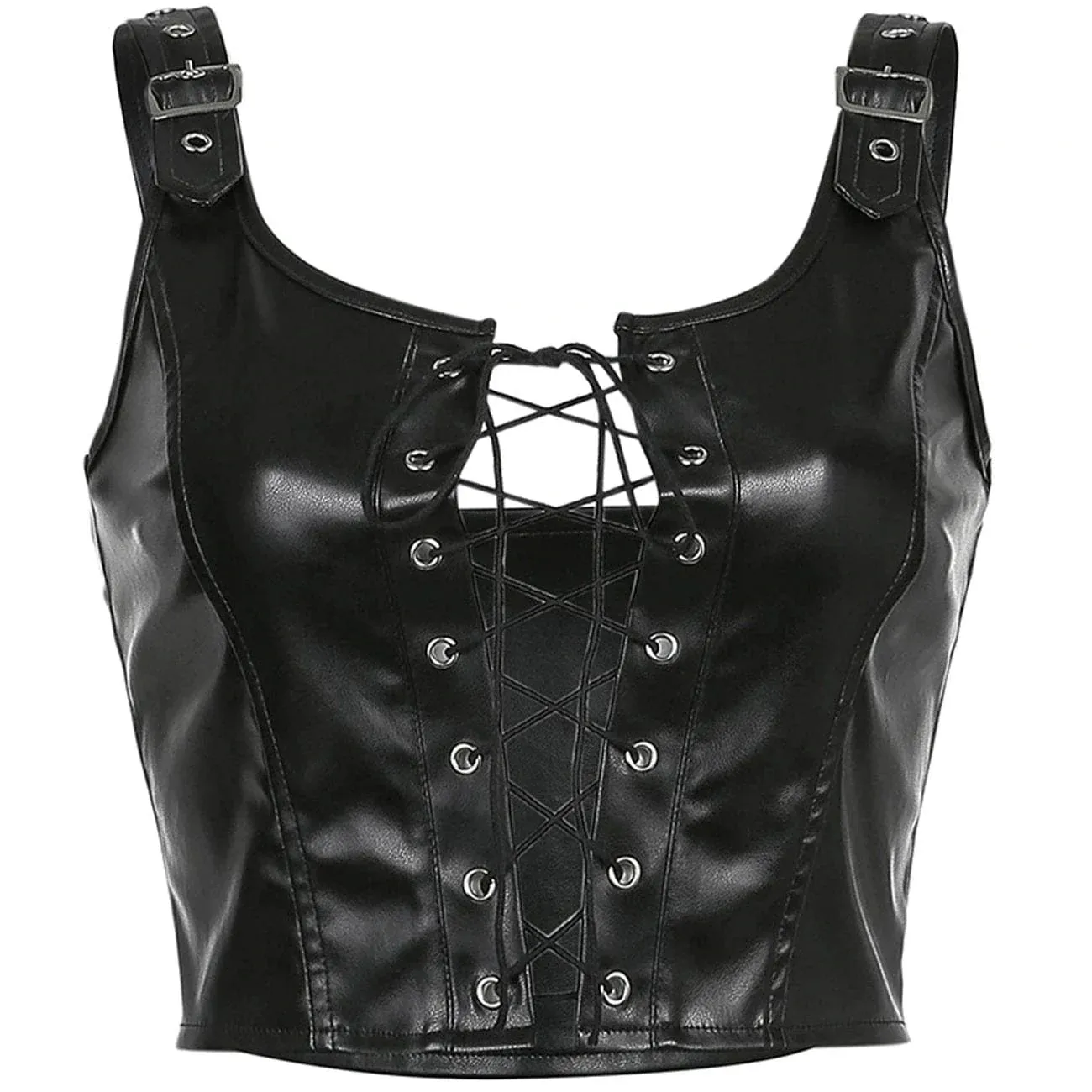 Drawstring Placket PU Vest