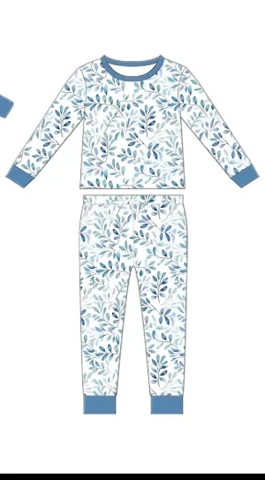 Dusty Blue Floral Two-Piece Pajama Set