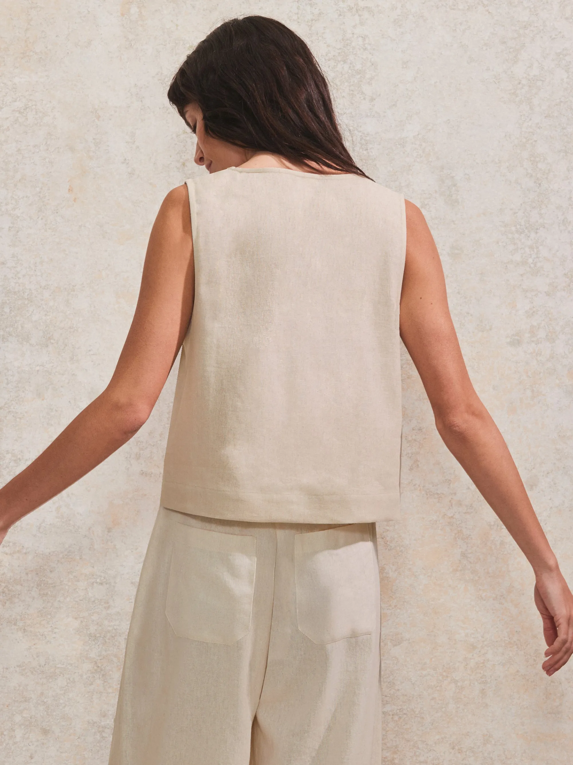 Ecru V-Neck Linen-Blend Top