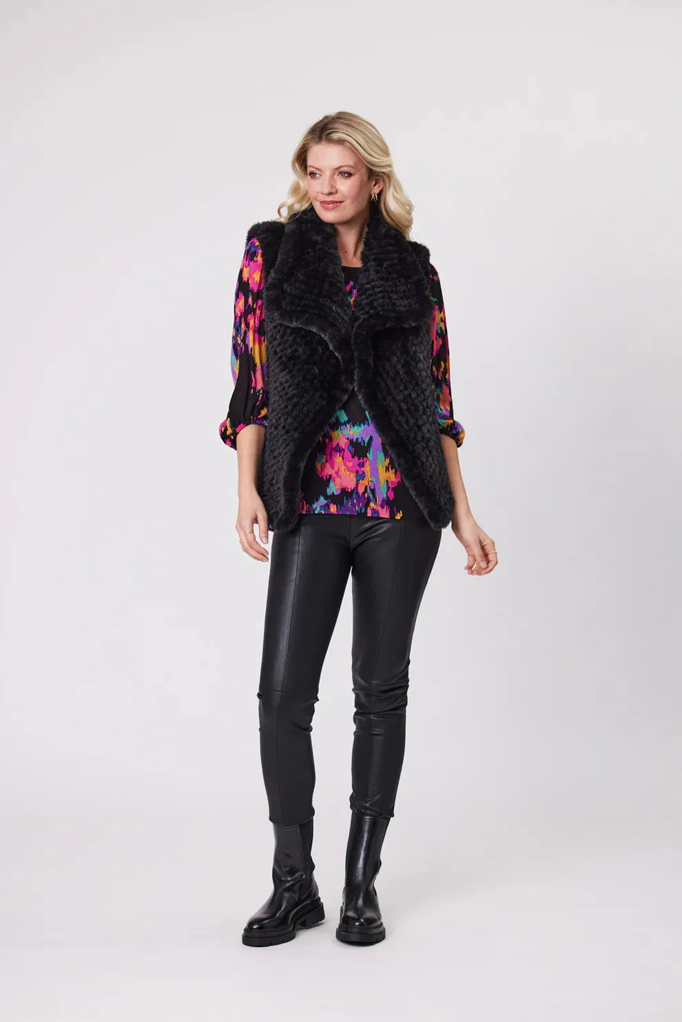Eira Fur Vest - Black