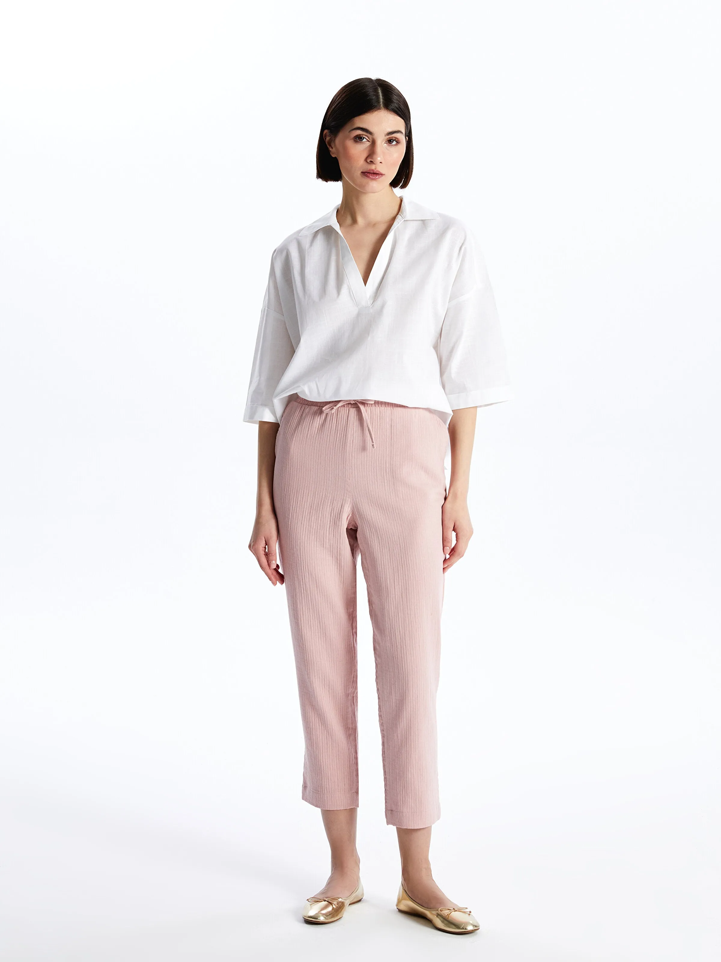 Elastic Waist Comfortable Fit Muslin Women Trousers